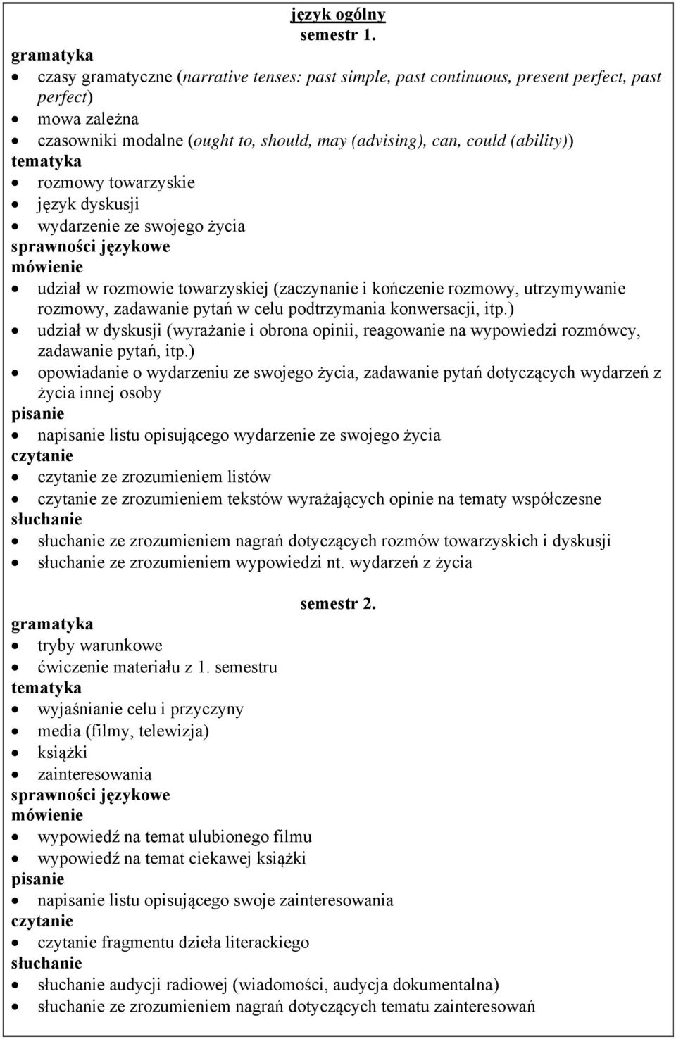 rozmowy towarzyskie język dyskusji wydarzenie ze swojego życia udział w rozmowie towarzyskiej (zaczynanie i kończenie rozmowy, utrzymywanie rozmowy, zadawanie pytań w celu podtrzymania konwersacji,