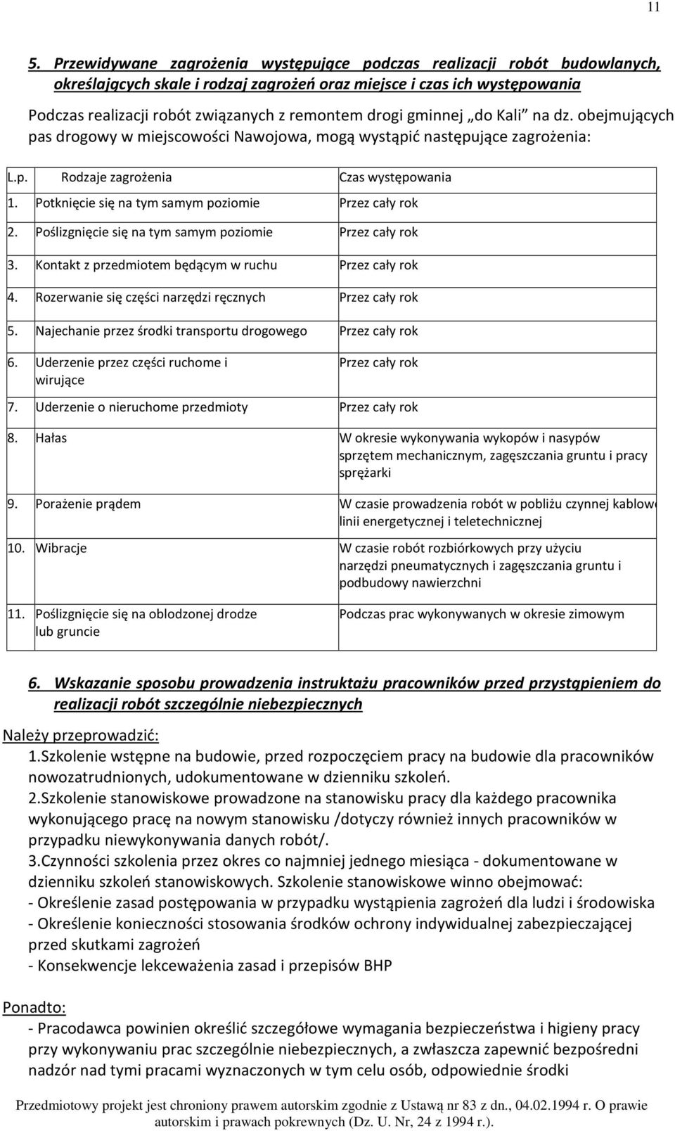 Potknięcie się na tym samym poziomie Przez cały rok 2. Poślizgnięcie się na tym samym poziomie Przez cały rok 3. Kontakt z przedmiotem będącym w ruchu Przez cały rok 4.