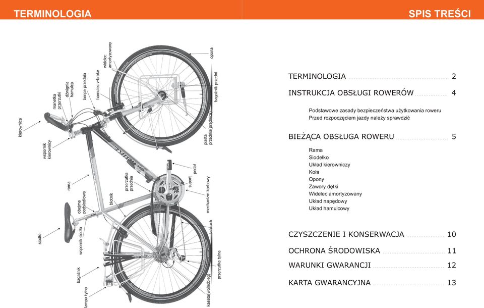 b³otnik obejma podsiod³owa rama siod³o TERMINOLOGIA Podstawowe zasady bezpieczeñstwa u ytkowania roweru Przed rozpoczêciem jazdy nale y sprawdziæ piasta przednia(pr¹dnica) dÿwignia