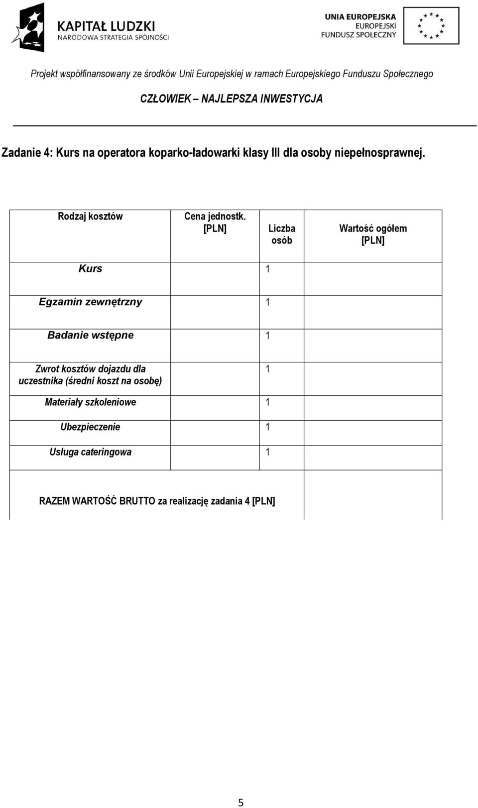 Kurs 1 Egzamin zewnętrzny 1 Badanie wstępne 1 Zwrot kosztów dojazdu dla