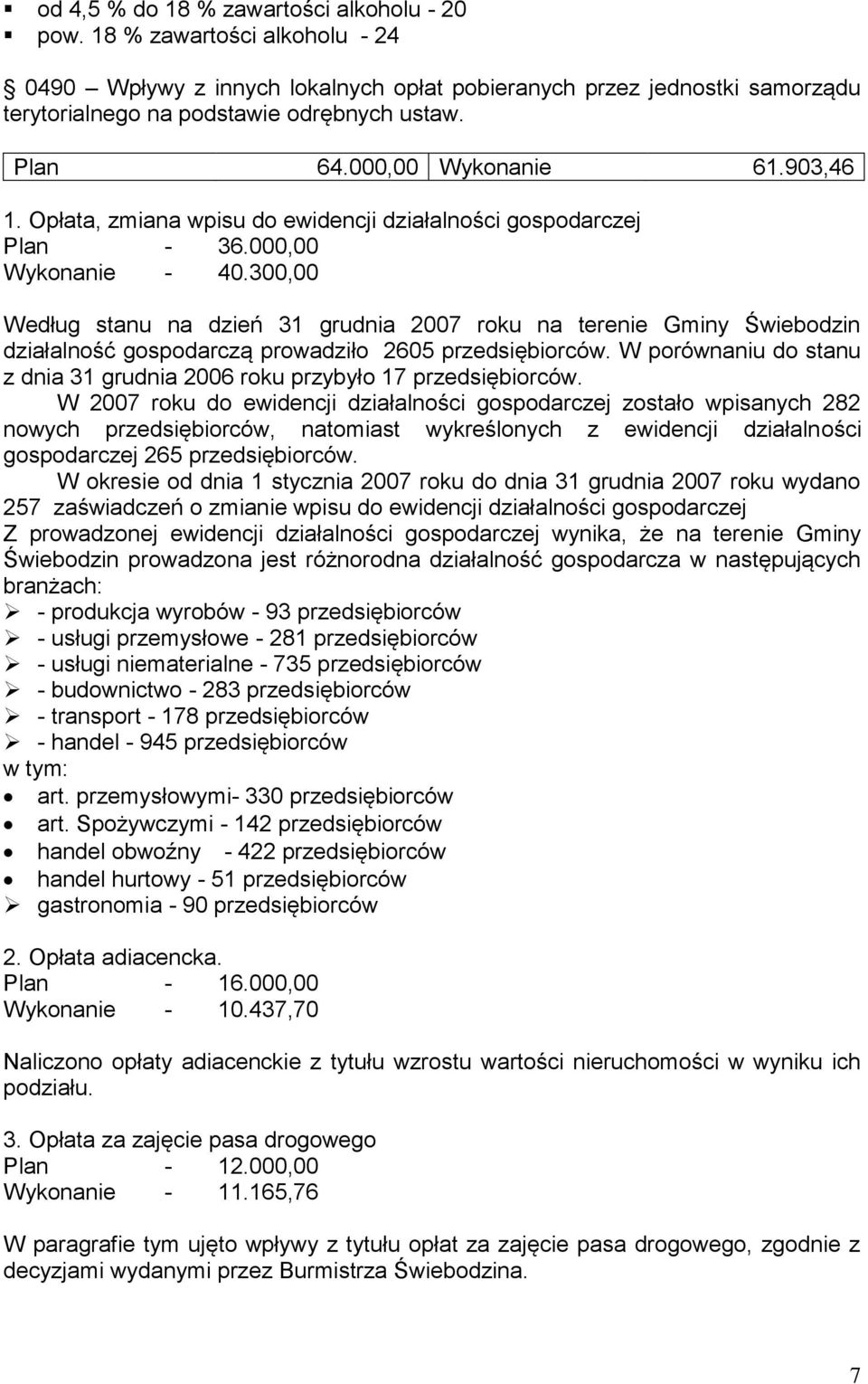 300,00 Według stanu na dzień 31 grudnia 2007 roku na terenie Gminy Świebodzin działalność gospodarczą prowadziło 2605 przedsiębiorców.