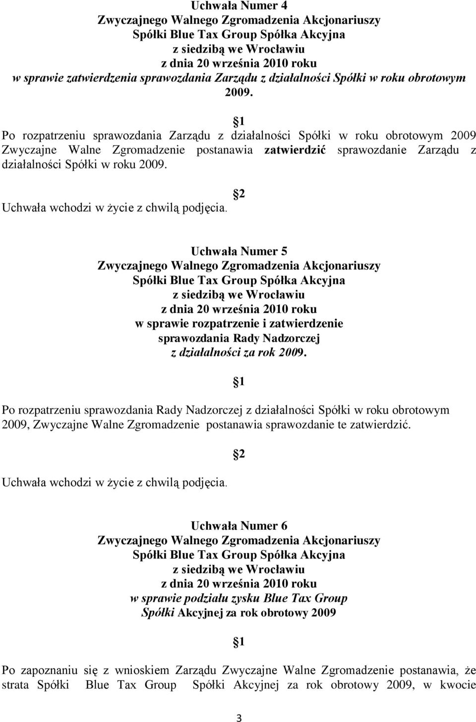 Uchwała Numer 5 Akcjonariuszy w sprawie rozpatrzenie i zatwierdzenie sprawozdania Rady Nadzorczej z działalności za rok 2009.