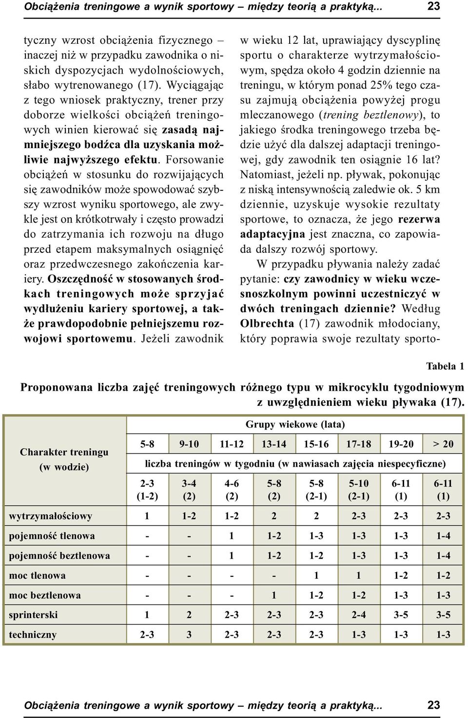 Wyci¹gaj¹c z tego wniosek praktyczny, trener przy doborze wielkoœci obci¹ eñ treningowych winien kierowaæ siê zasad¹ najmniejszego bodÿca dla uzyskania mo - liwie najwy szego efektu.