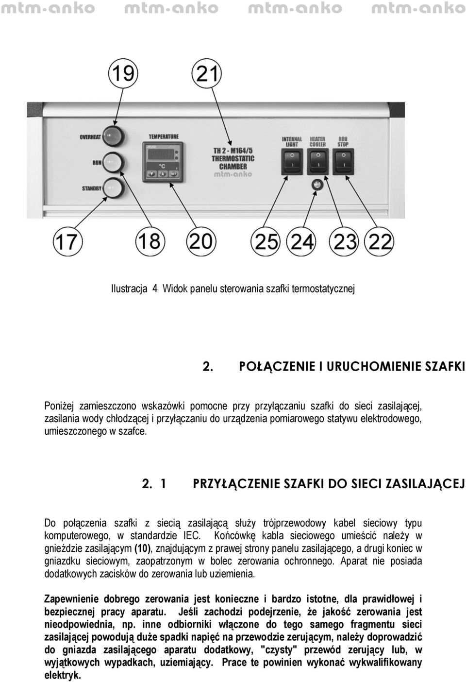elektrodowego, umieszczonego w szafce. 2. 1 PRZYŁĄCZENIE SZAFKI DO SIECI ZASILAJĄCEJ Do połączenia szafki z siecią zasilającą służy trójprzewodowy kabel sieciowy typu komputerowego, w standardzie IEC.