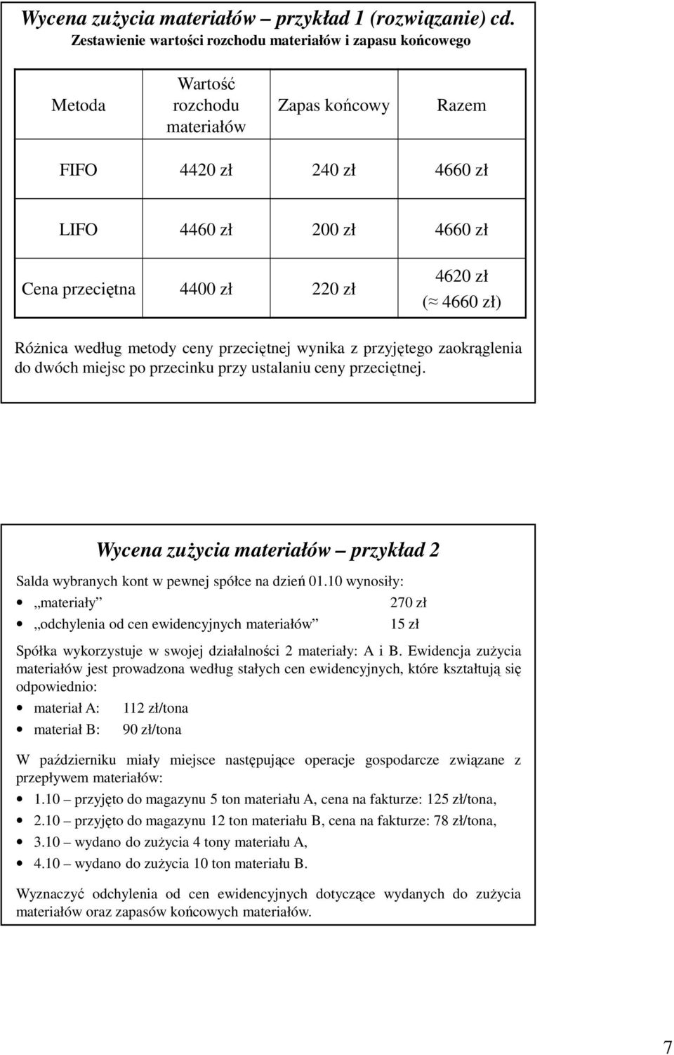 4660 zł) RóŜnica według metody ceny pzeciętnej wynika z pzyjętego zaokąglenia do dwóch miejsc po pzecinku pzy ustalaniu ceny pzeciętnej.