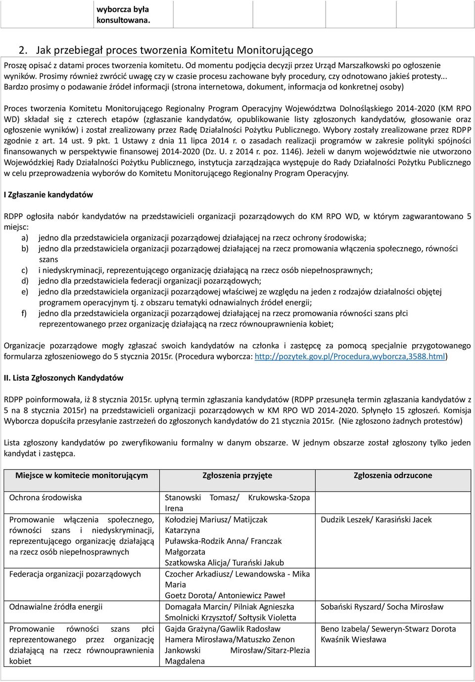 .. Bardzo prosimy o podawanie źródeł informacji (strona internetowa, dokument, informacja od konkretnej osoby) Proces tworzenia Komitetu Monitorującego Regionalny Program Operacyjny Województwa