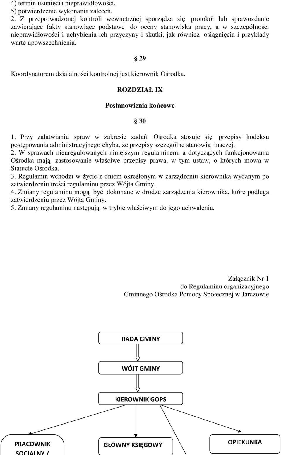 przyczyny i skutki, jak również osiągnięcia i przykłady warte upowszechnienia. 29 Koordynatorem działalności kontrolnej jest kierownik Ośrodka. ROZDZIAŁ IX Postanowienia końcowe 30 1.