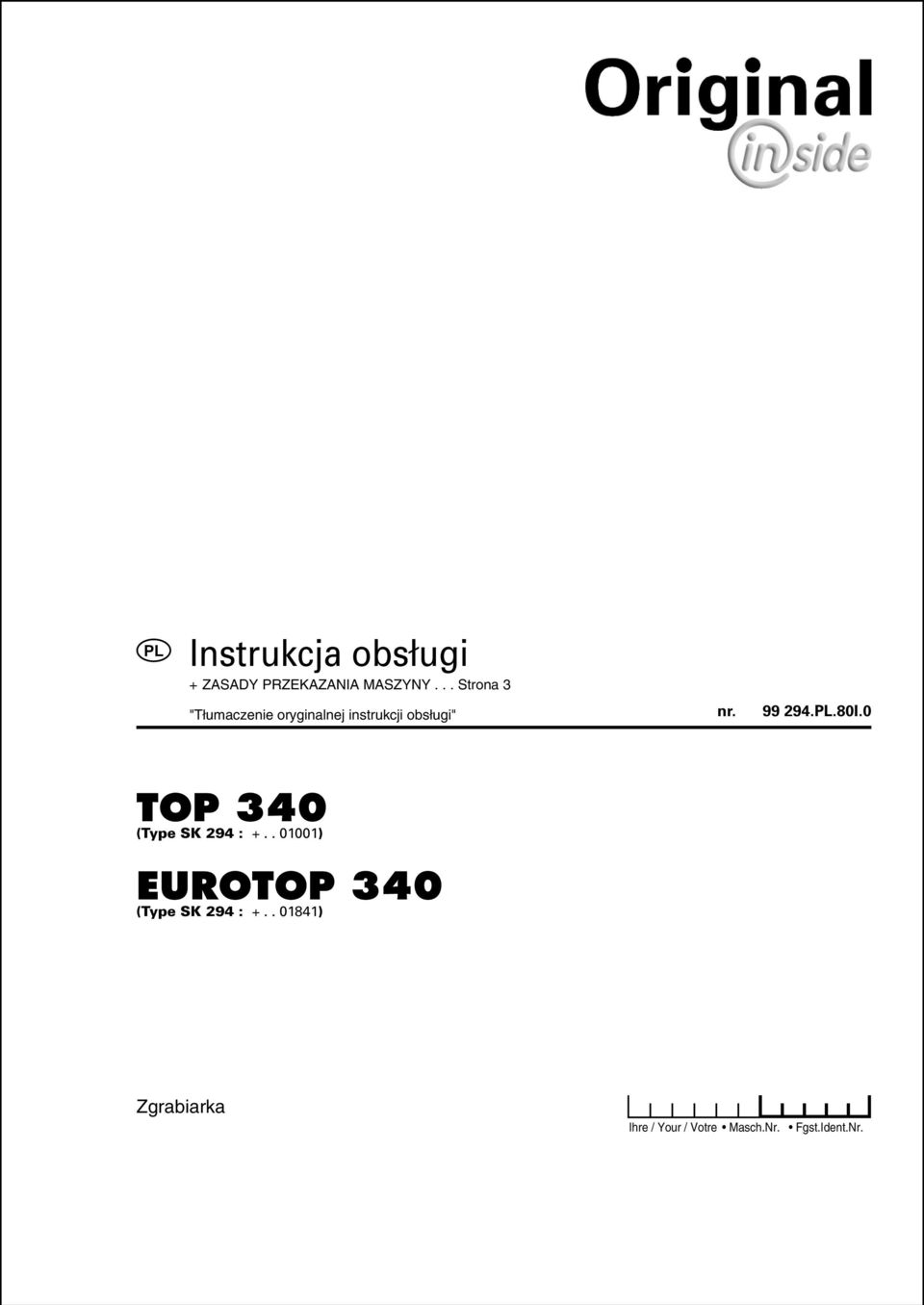 . 01001) EUROTOP 340 (Type SK 294 :