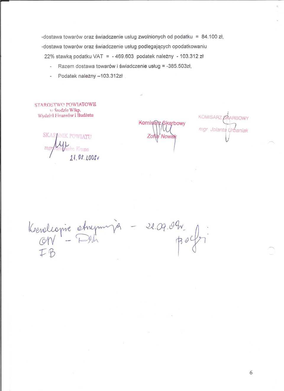 603 podatek nalezny - 103.312 zl Razem dostawa towarów i swiadczenie uslug = -385.503zl, Podatek nalezny -103.