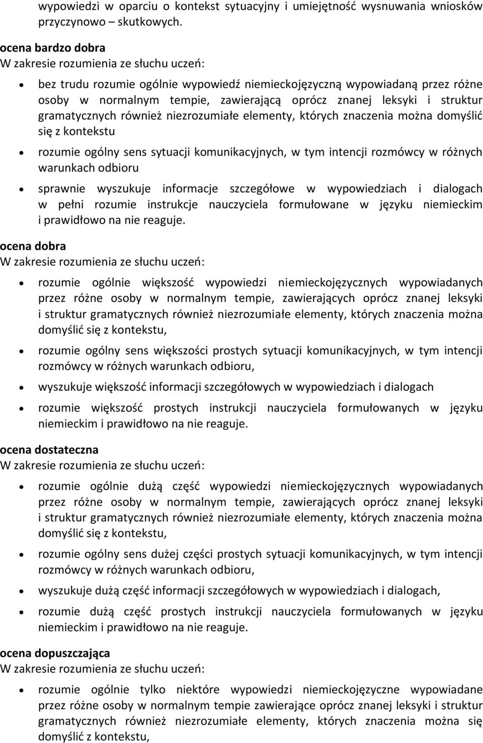 niezrozumiałe elementy, których znaczenia można domyślić się z kontekstu rozumie ogólny sens sytuacji komunikacyjnych, w tym intencji rozmówcy w różnych warunkach odbioru sprawnie wyszukuje