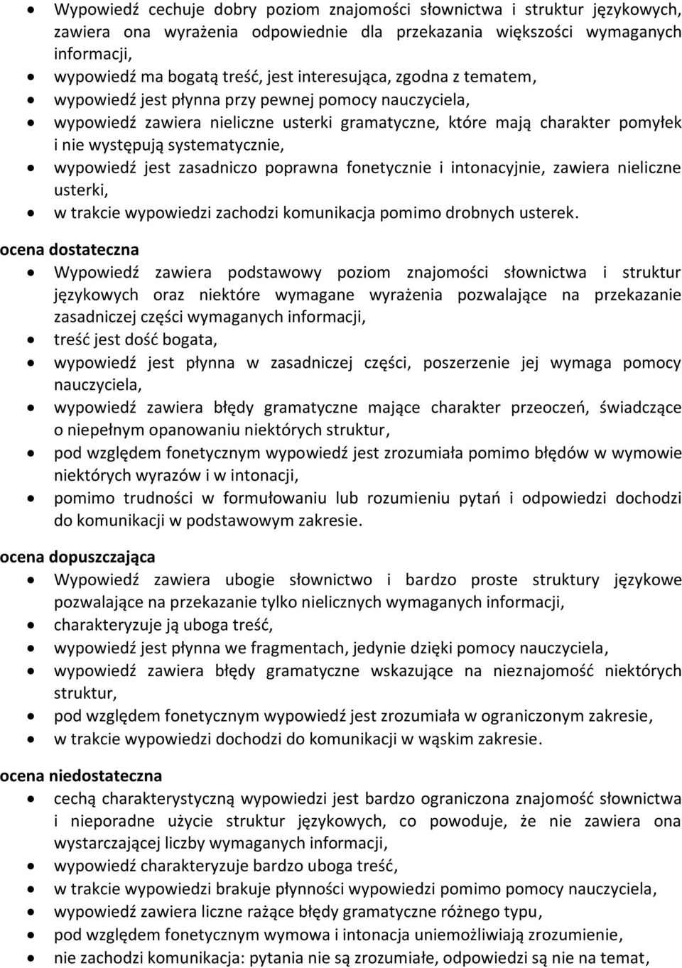 wypowiedź jest zasadniczo poprawna fonetycznie i intonacyjnie, zawiera nieliczne usterki, w trakcie wypowiedzi zachodzi komunikacja pomimo drobnych usterek.