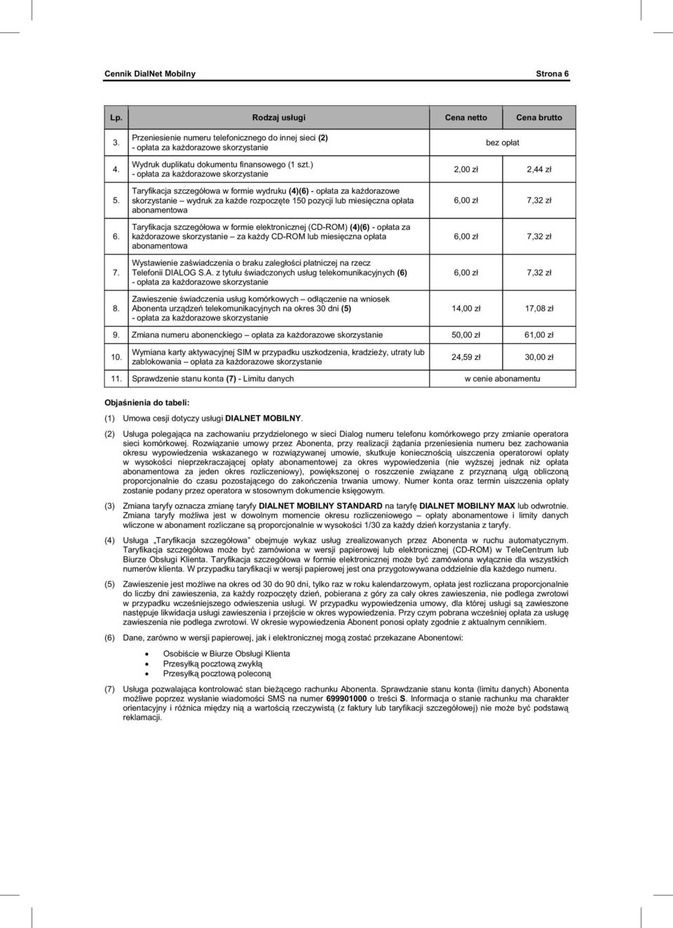 elektronicznej (CD-ROM) (4)(6) - op ata za ka dorazowe skorzystanie za ka dy CD-ROM lub miesi czna op ata abonamentowa Wystawienie za wiadczenia o braku zaleg o ci p atniczej na rzecz Telefonii