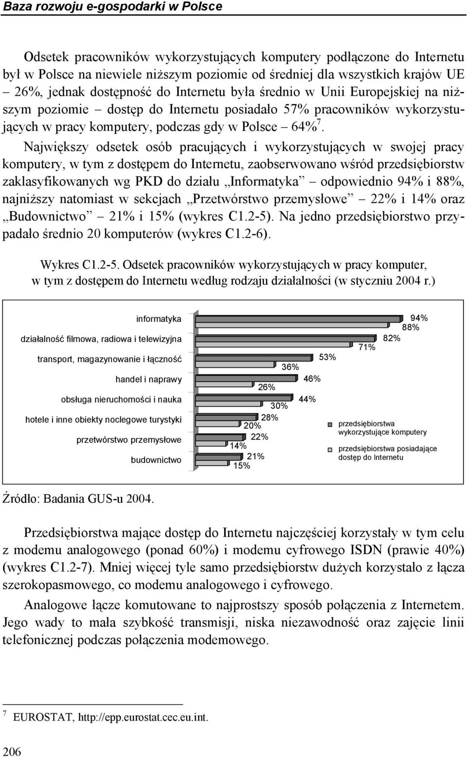 Największy odsetek osób pracujących i wykorzystujących w swojej pracy komputery, w tym z dostępem do Internetu, zaobserwowano wśród przedsiębiorstw zaklasyfikowanych wg PKD do działu Informatyka