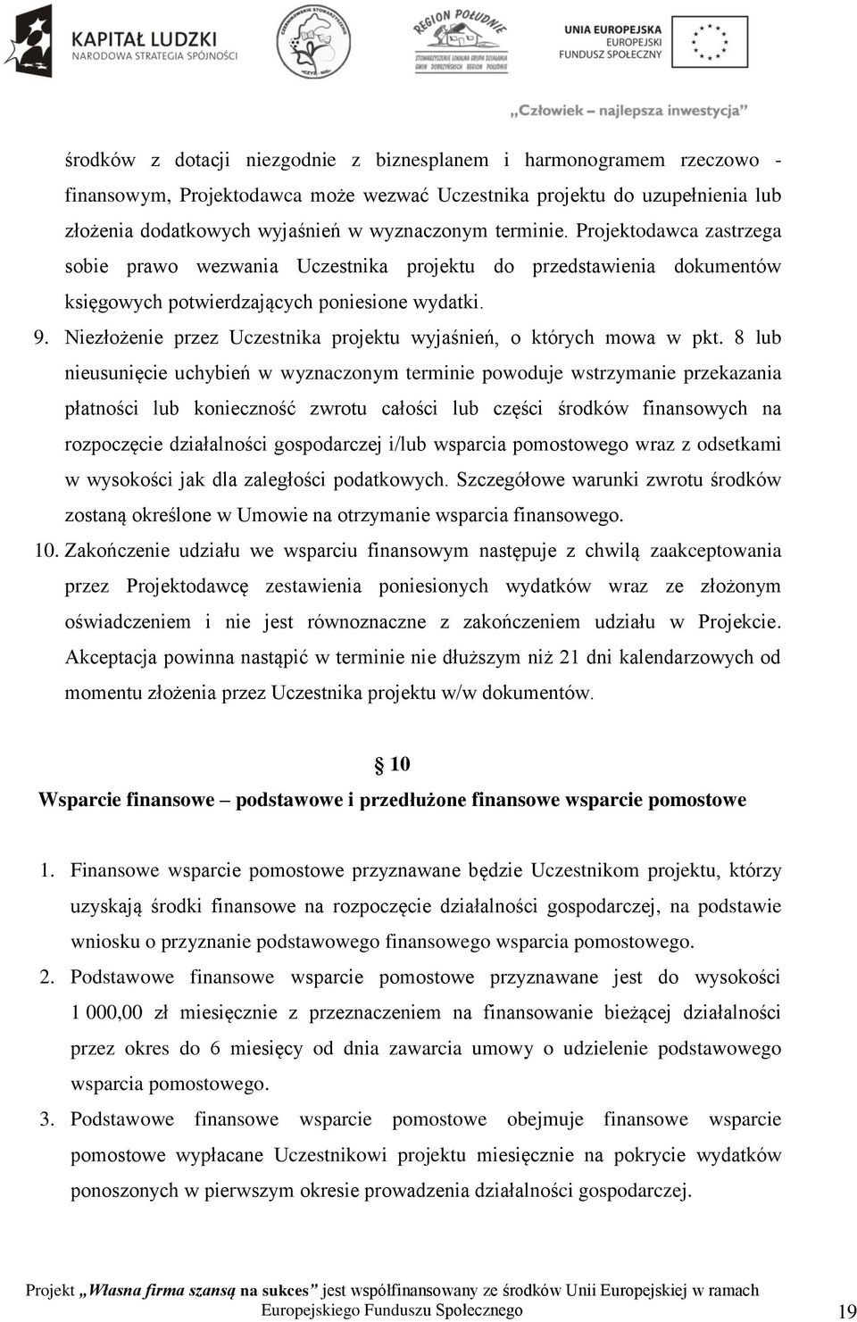 Niezłożenie przez Uczestnika projektu wyjaśnień, o których mowa w pkt.