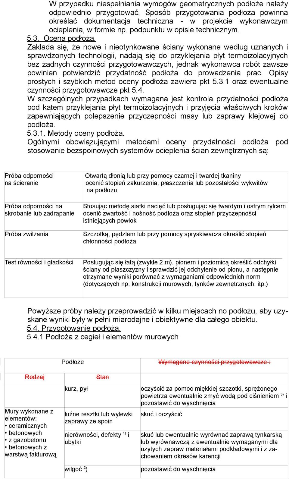 Zakłada się, że nowe i nieotynkowane ściany wykonane według uznanych i sprawdzonych technologii, nadają się do przyklejania płyt termoizolacyjnych bez żadnych czynności przygotowawczych, jednak