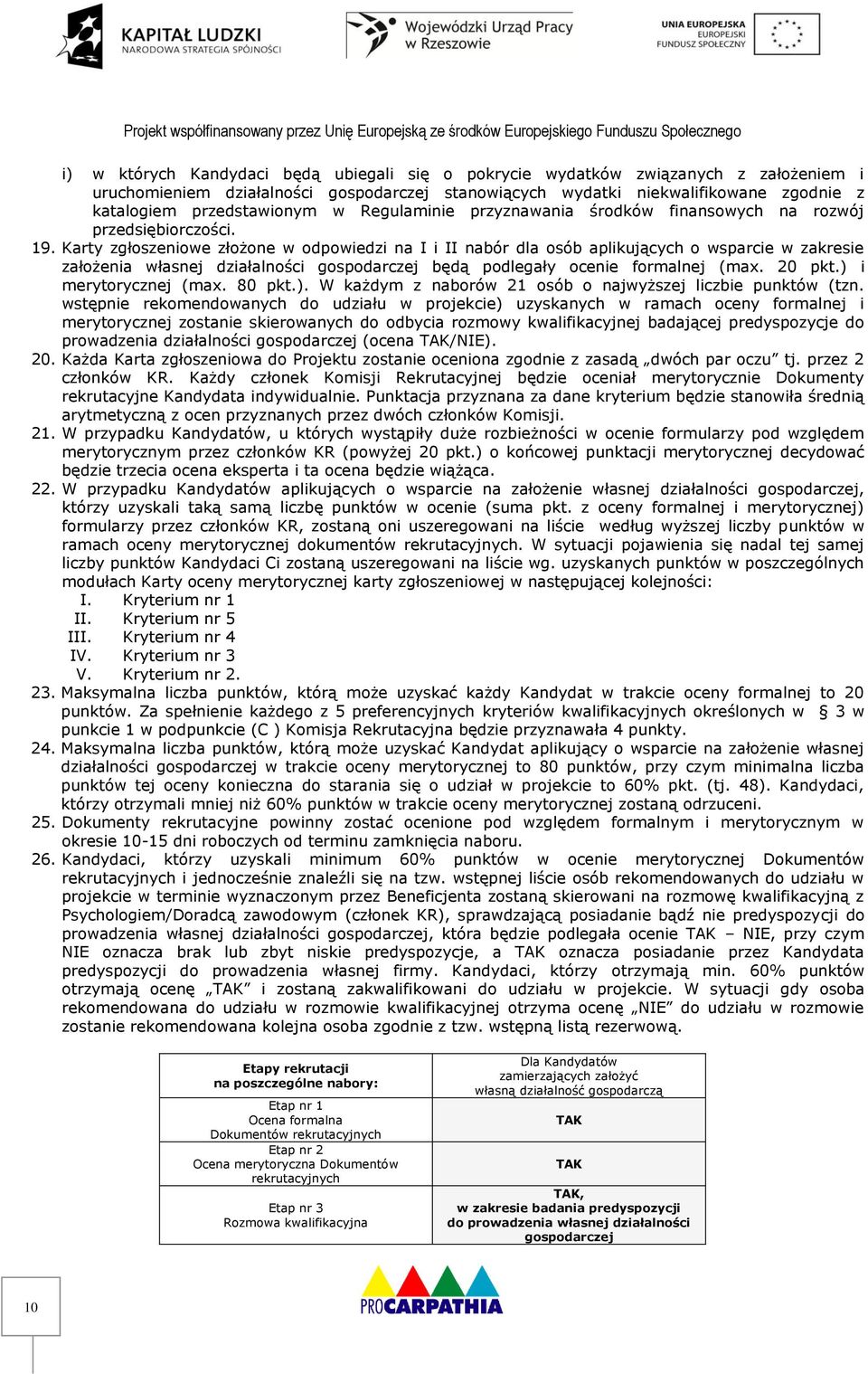 Karty zgłoszeniowe złożone w odpowiedzi na I i II nabór dla osób aplikujących o wsparcie w zakresie założenia własnej działalności gospodarczej będą podlegały ocenie formalnej (max. 20 pkt.