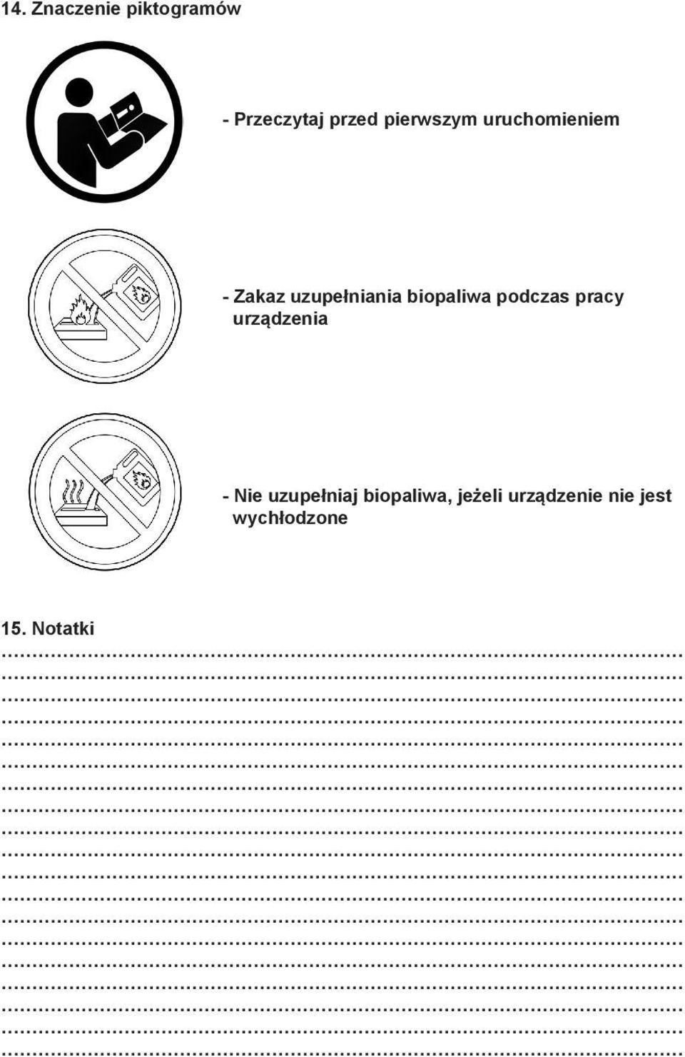 biopaliwa podczas pracy urządzenia - Nie