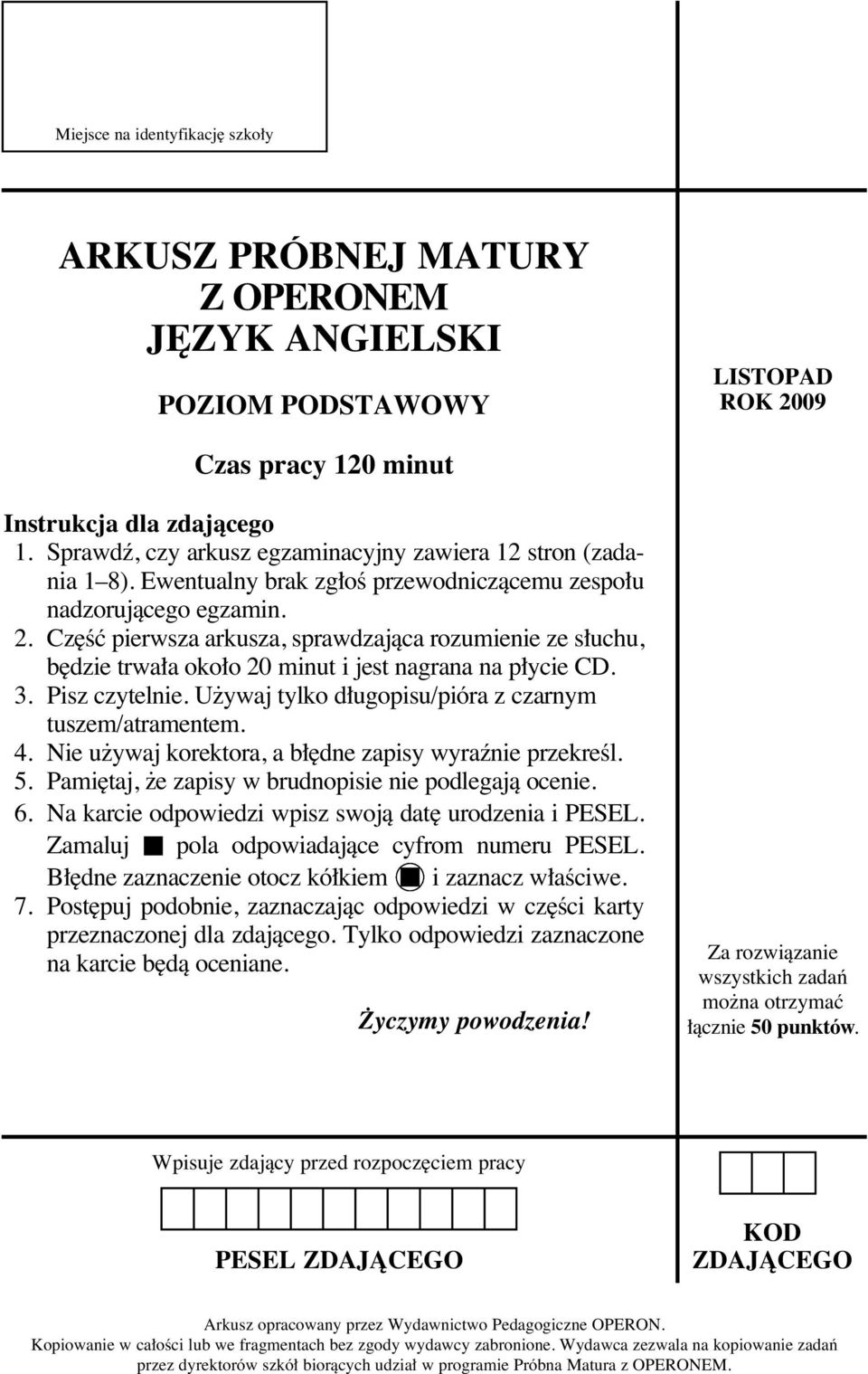 ARKUSZ PRÓBNEJ MATURY Z OPERONEM J ZYK ANGIELSKI - PDF Free Download