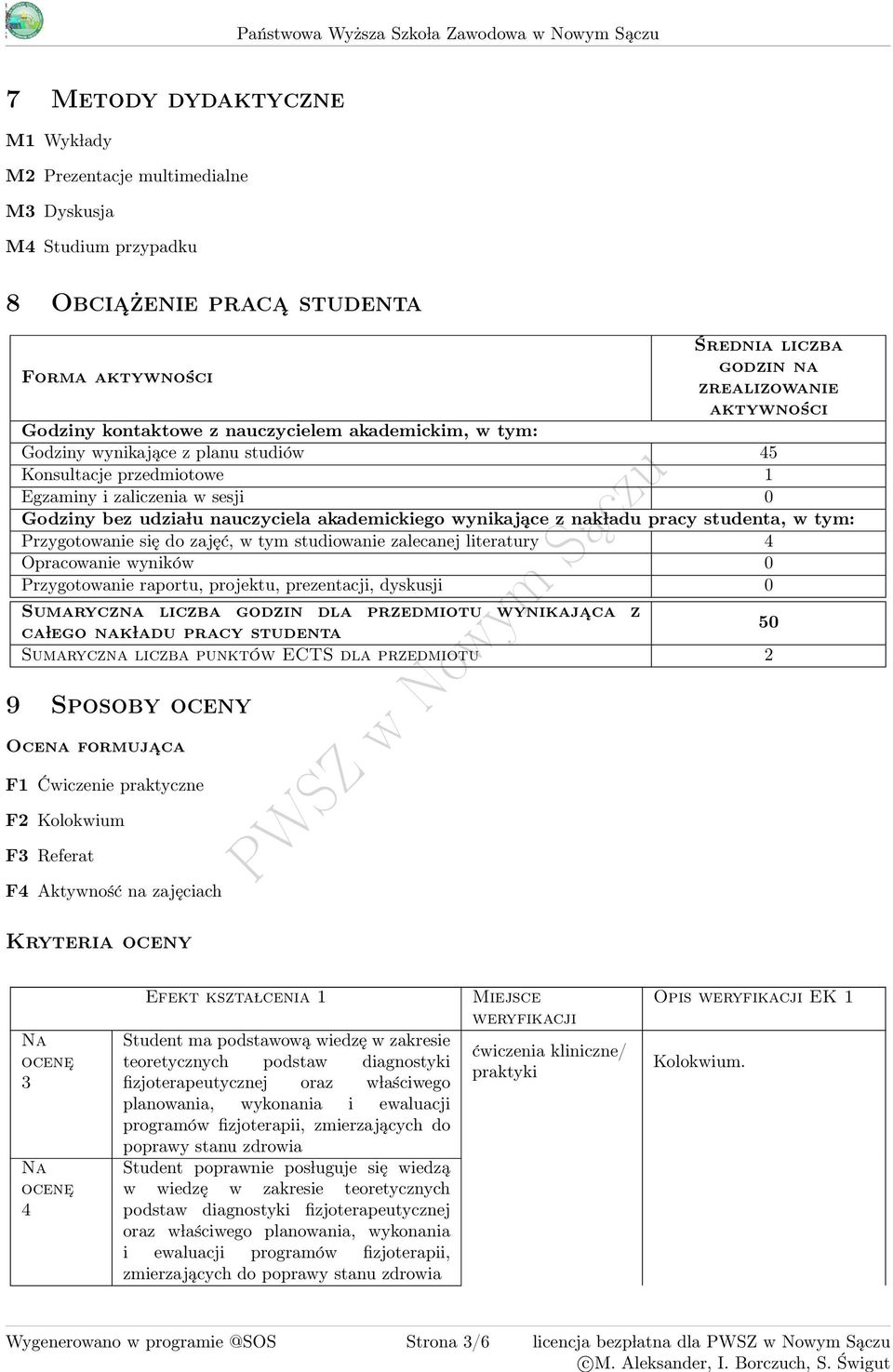 Egzaminy i zaliczenia w sesji 0 Godziny bez udzia lu nauczyciela akademickiego wynikające z nak ladu pracy studenta, w tym: Przygotowanie się do zajęć, w tym studiowanie zalecanej literatury 4