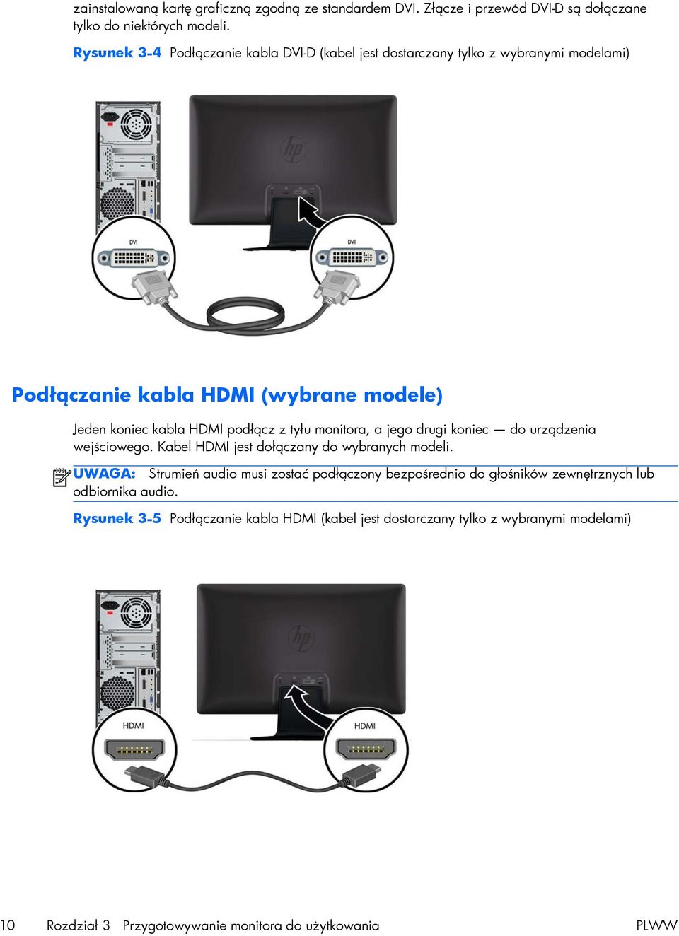 z tyłu monitora, a jego drugi koniec do urządzenia wejściowego. Kabel HDMI jest dołączany do wybranych modeli.
