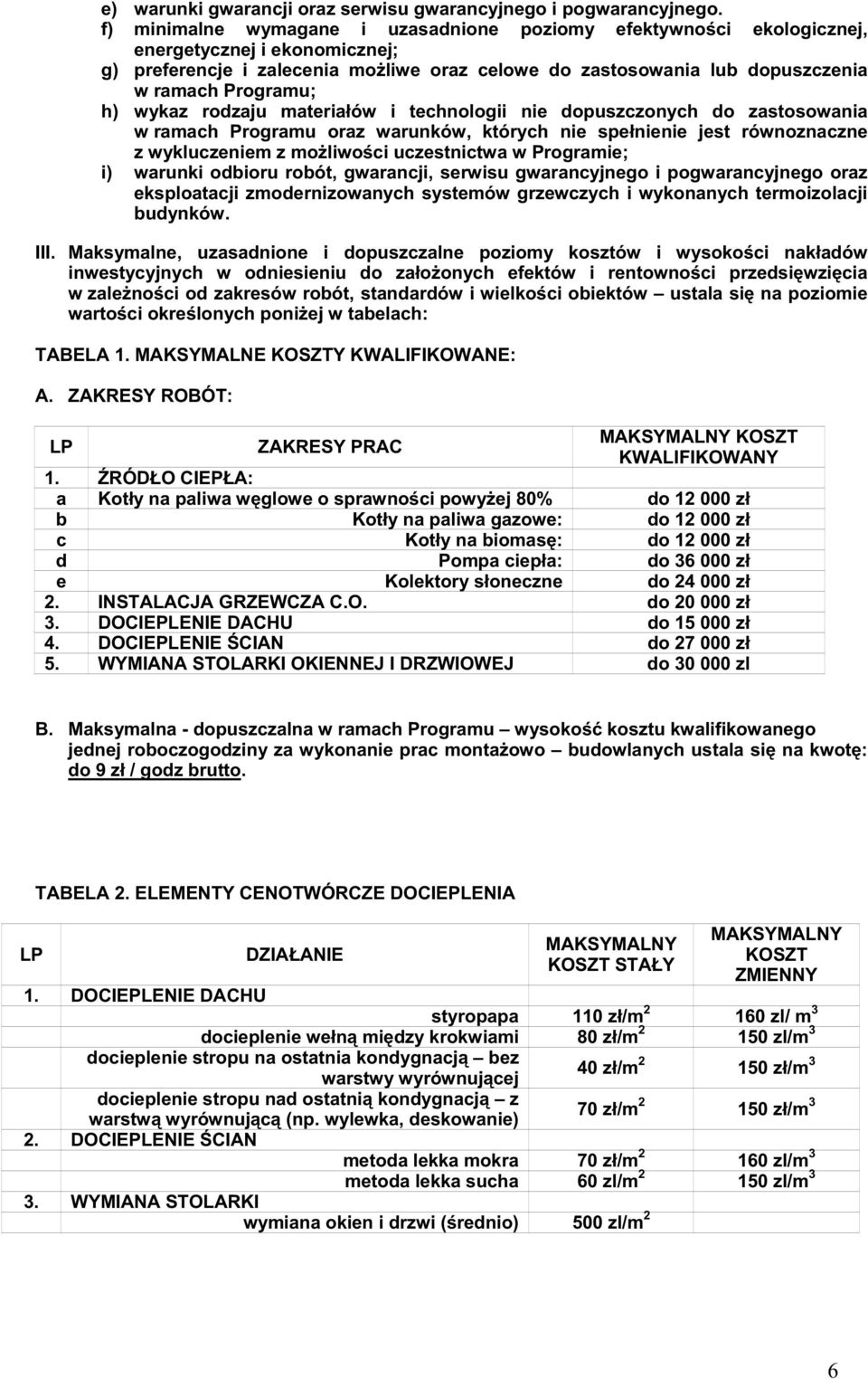 h) wykaz rodzaju materiałów i technologii nie dopuszczonych do zastosowania w ramach Programu oraz warunków, których nie spełnienie jest równoznaczne z wykluczeniem z moŝliwości uczestnictwa w