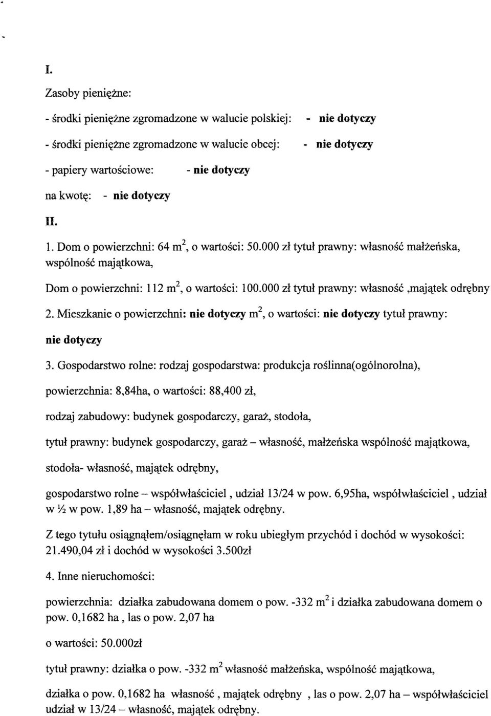 Mieszkanie o powierzchni: nie dotyczy m, o wartosci: nie dotyczy tytul prawny: nie dotyczy 3.