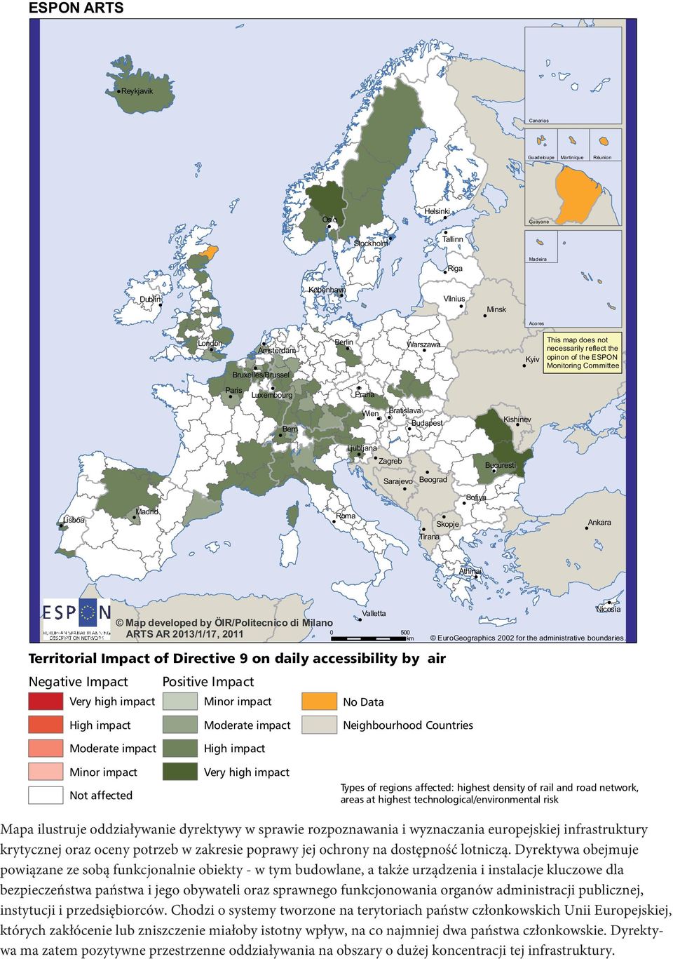 Mapa ilustruje oddziaywanie dyrektywy w sprawie rozpoznawania i wyznaczania europejskiej infrastruktury krytycznej oraz oceny potrzeb w zakresie poprawy jej ochrony na dostpno lotnicz.