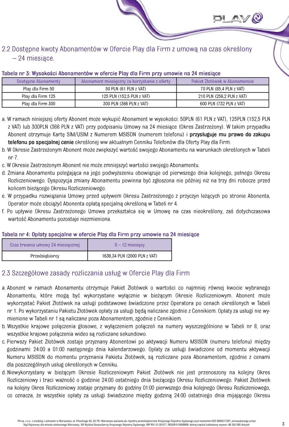 50 PLN (61 PLN 70 PLN (85,4 PLN Play dla Firm 125 125 PLN (152,5 PLN 210 PLN (256,2 PLN Play dla Firm 300 300 PLN (366 PLN 600 PLN (732 PLN a.