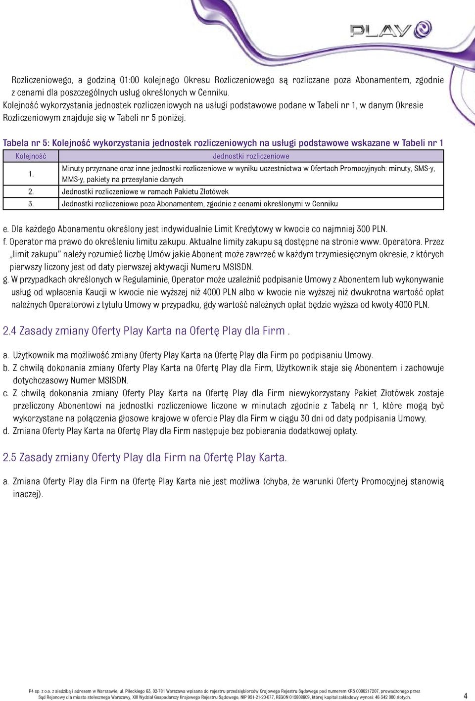 Tabela nr 5: Kolejność wykorzystania jednostek rozliczeniowych na usługi podstawowe wskazane w Tabeli nr 1 Kolejność Jednostki rozliczeniowe 1.