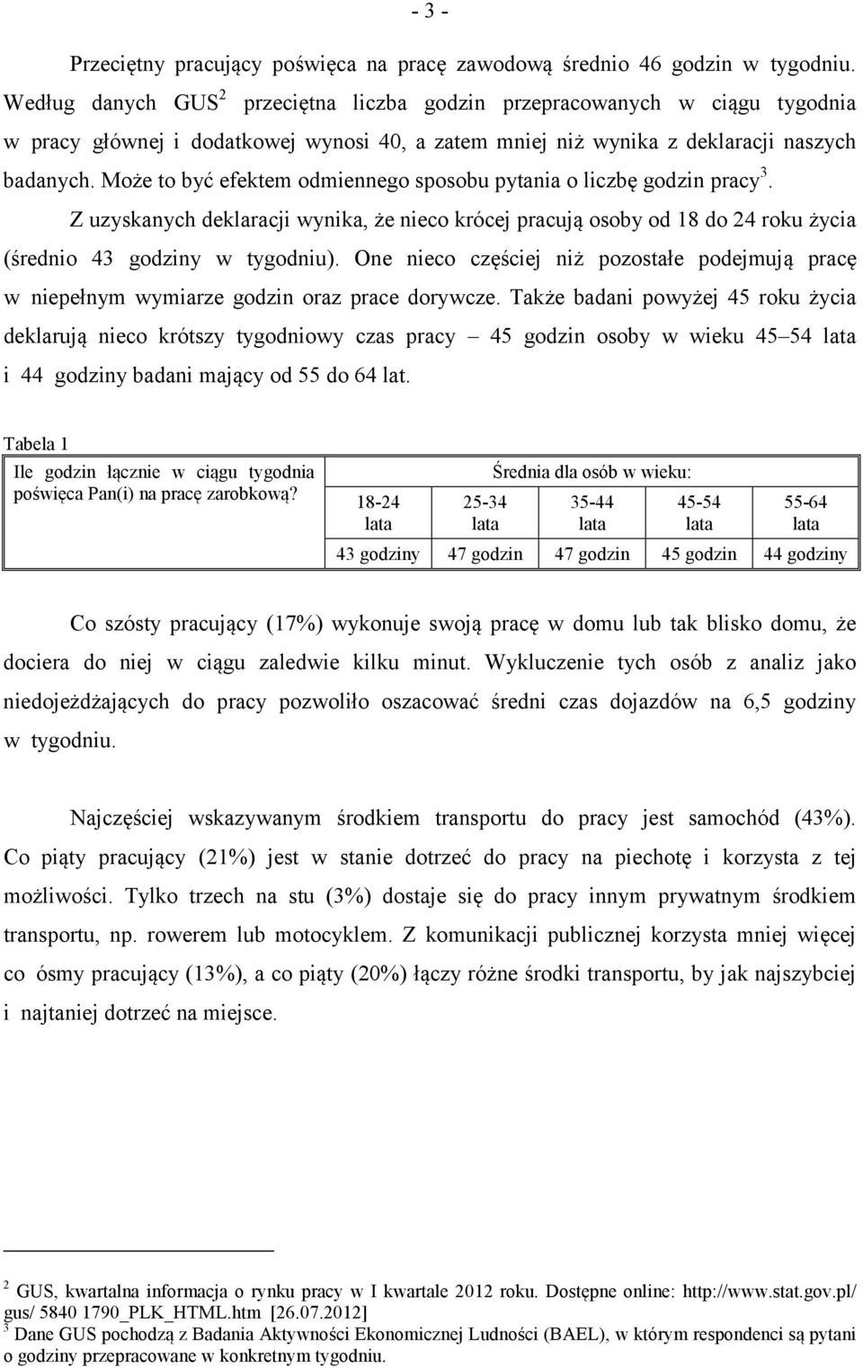 Może to być efektem odmiennego sposobu pytania o liczbę pracy 3. Z uzyskanych deklaracji wynika, że nieco krócej pracują osoby od 18 do 24 roku życia (średnio 43 y w tygodniu).