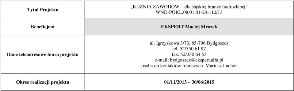 Igrzyskowa 3/73, 85-796 Bydgoszcz tel. 52/350 61 97 fax.