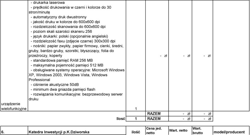 firmowy, cienki, średni, gruby, bardzo gruby, szorstki, błyszczący, folia do przeźroczy, koperty - standardowa pamięć RAM 256 MB - maksymalna pojemność pamięci 512 MB - obsługiwane systemy