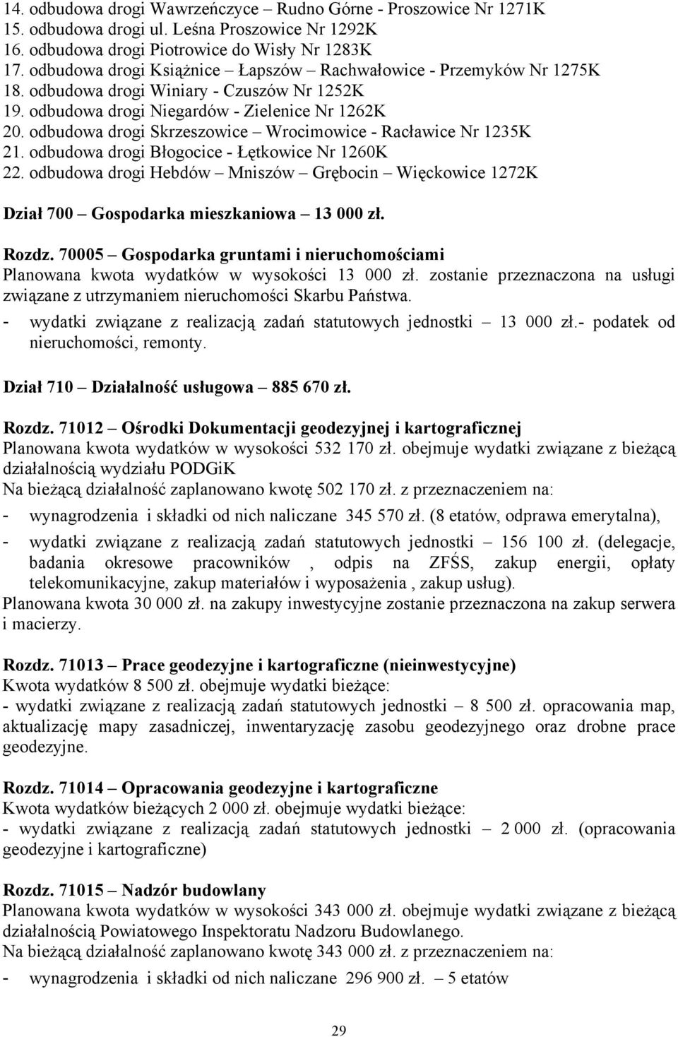 odbudowa drogi Skrzeszowice Wrocimowice - Racławice Nr 1235K 21. odbudowa drogi Błogocice - Łętkowice Nr 1260K 22.