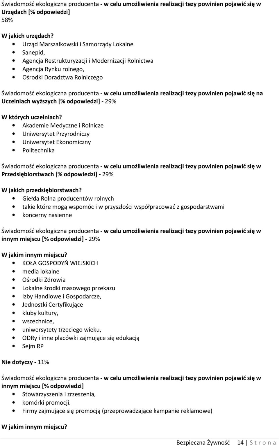 umożliwienia realizacji tezy powinien pojawić się na Uczelniach wyższych [% odpowiedzi] - 29% W których uczelniach?