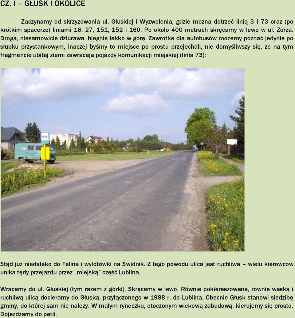 Zawrotkę dla autobusów możemy poznać jedynie po słupku przystankowym, inaczej byśmy to miejsce po prostu przejechali, nie domyśliwszy się, że na tym fragmencie ubitej ziemi zawracają pojazdy
