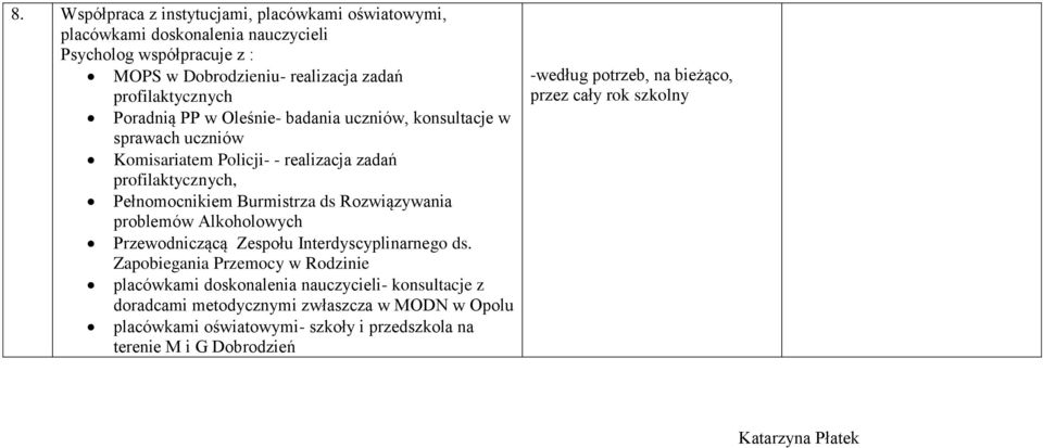 problemów Alkoholowych Przewodniczącą Zespołu Interdyscyplinarnego ds.