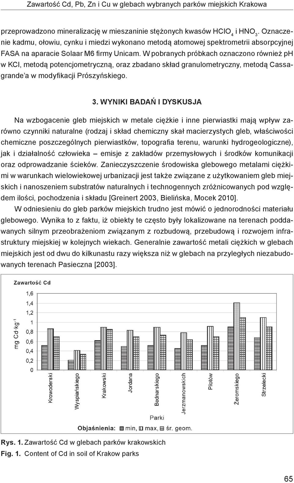 W pobranych próbkach oznaczono również ph w KCl, metodą potencjometryczną, oraz zbadano skład granulometryczny, metodą Cassagrande a w modyfikacji Prószyńskiego. 3.