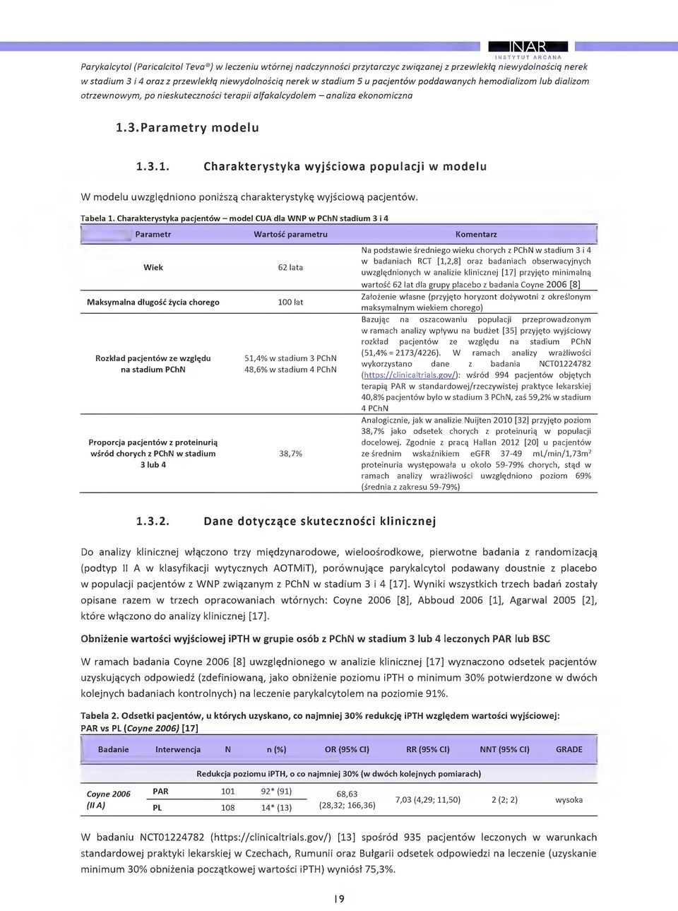 3.1. Charakterystyka wyjsiwa ppulaji w mdelu W mdelu uwzgldnin pnizszq harakterystyka wyjsiwq pajentw. Tabela 1.