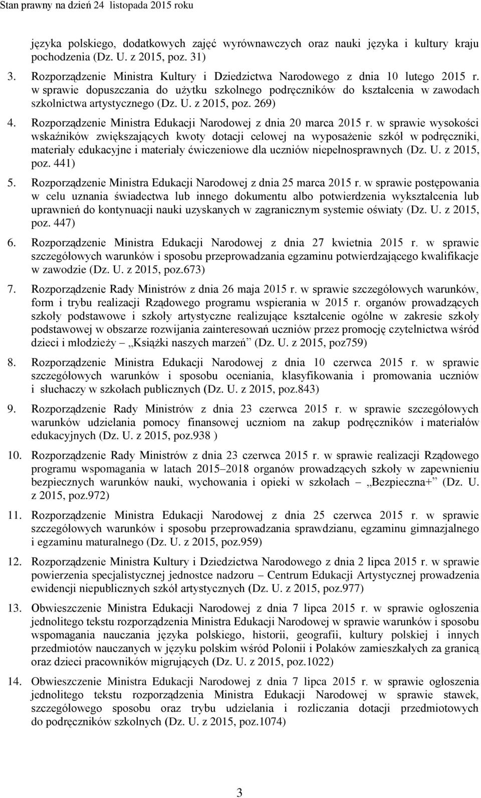 z 2015, poz. 269) 4. Rozporządzenie Ministra Edukacji Narodowej z dnia 20 marca 2015 r.