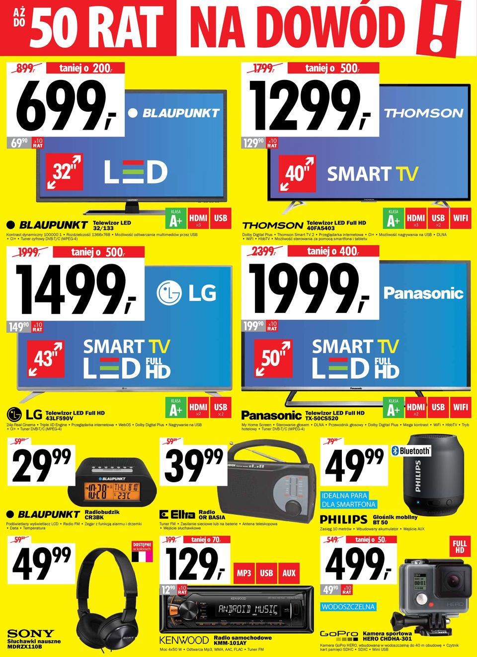 sterowania za pomocą smartfona i tabletu 23, taniej o 400, WIFI 14, 19, 149 90 1 90 43" 50" Telewizor LED Full HD 43LF590V 2 24p Real Cinema Triple XD Engine Przeglądarka internetowa WebOS Dolby