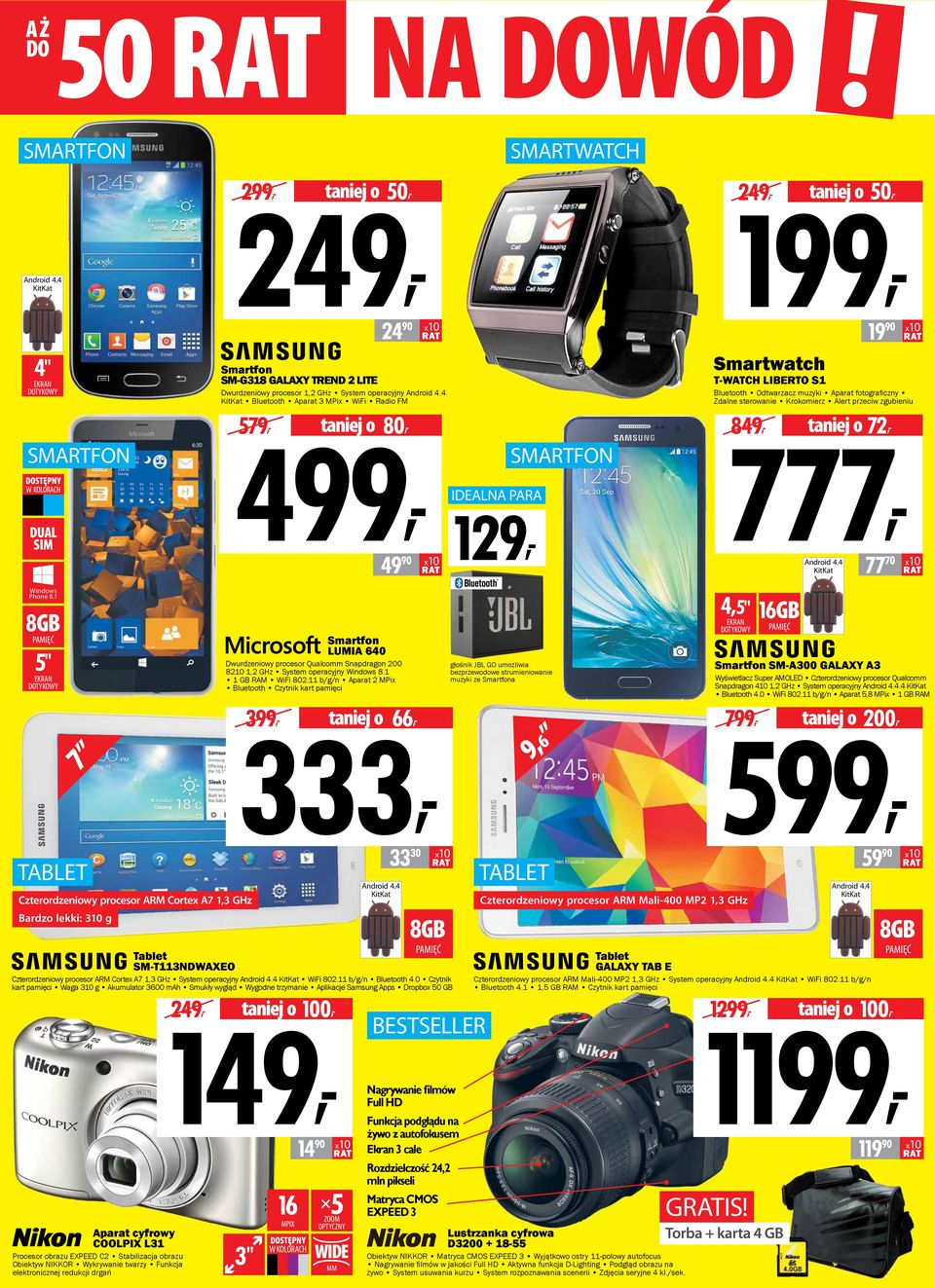 4 KitKat Bluetooth Aparat 3 MPix WiFi Radio FM 579, 4, taniej o 80, 49 90 IDEALNA PARA 129, SMARTFON Smartwatch T-WATCH LIBERTO S1 Bluetooth Odtwarzacz muzyki Aparat fotografi czny Zdalne sterowanie