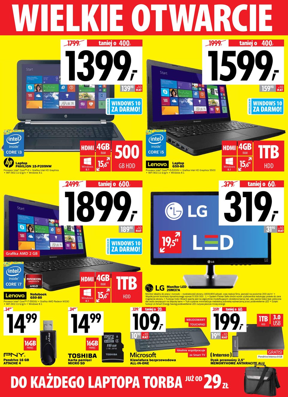 1 HDD 379, 319, taniej o 60, 189 90 31 90 19,5" Grafika AMD 2 GB Notebook G50-80 Procesor Intel Core i7-5500u Grafi ka AMD Radeon M330 WiFi 802.11 b/g/n Windows 8.
