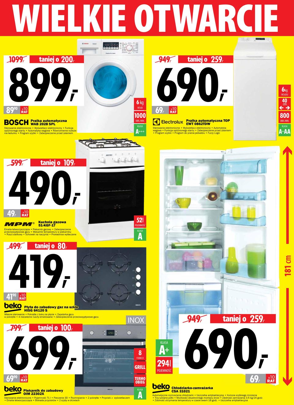 ++ 690, 69, 949, taniej o 259, Pralka automatyczna TOP EWT 0862TDW Sterowanie elektroniczne Wyświetlacz elektroniczny Automatyka wagowa Funkcja opóźnionego startu Zabezpieczenie przed zalaniem
