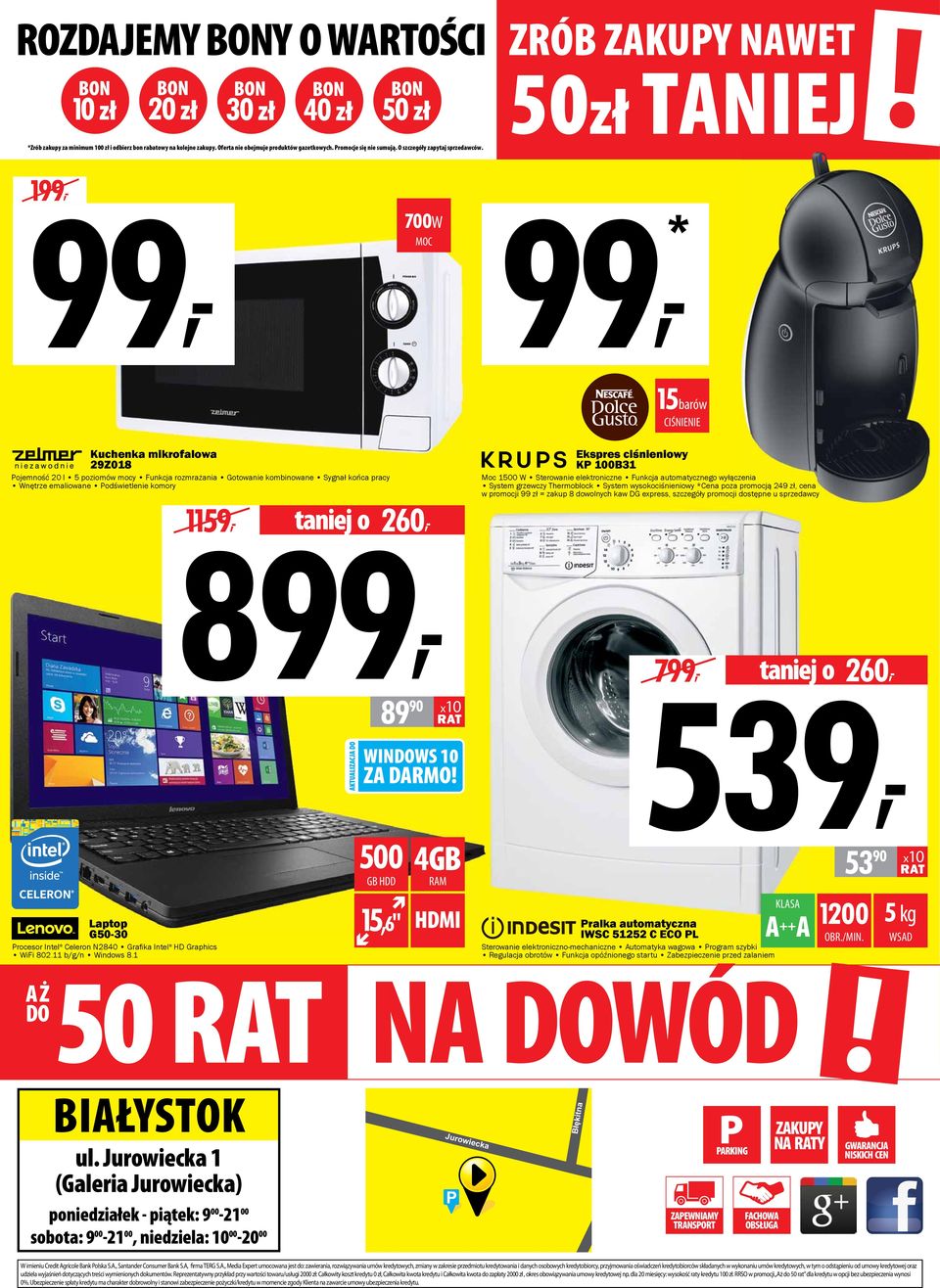 1, 700W,* 15barów CIŚNIENIE Kuchenka mikrofalowa 29Z018 Pojemność 20 l 5 poziomów mocy Funkcja rozmrażania Gotowanie kombinowane Sygnał końca pracy Wnętrze emaliowane Podświetlenie komory Ekspres