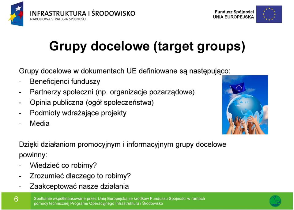 organizacje pozarządowe) - Opinia publiczna (ogół społeczeństwa) - Podmioty wdrażające projekty - Media Dzięki działaniom