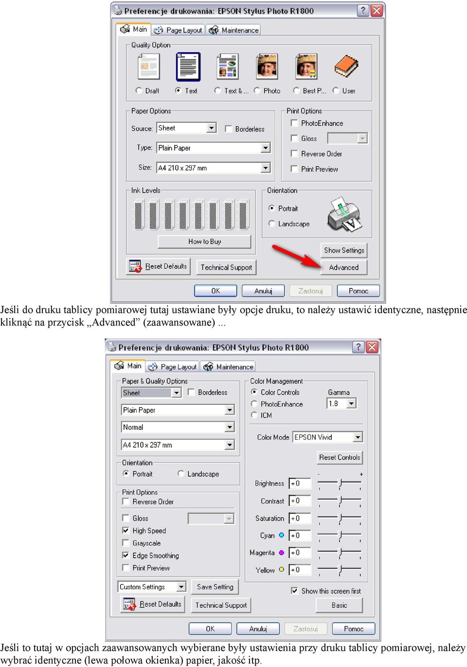 .. Jeśli to tutaj w opcjach zaawansowanych wybierane były ustawienia przy druku