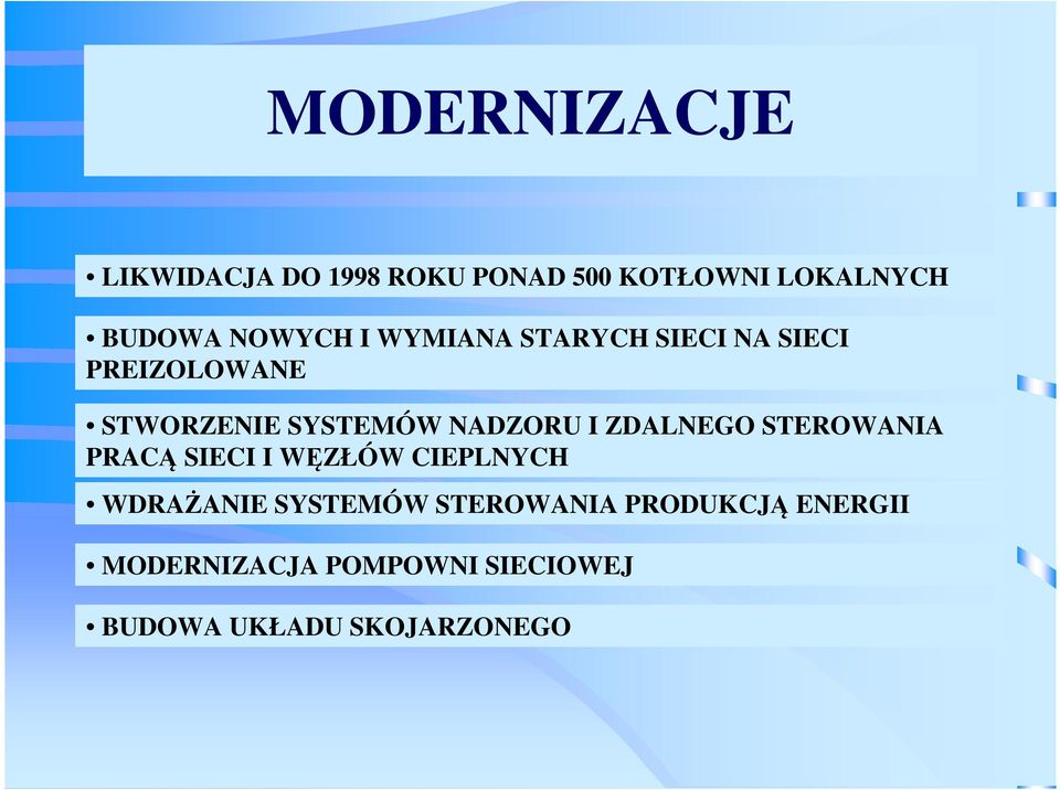 NADZORU I ZDALNEGO STEROWANIA PRACĄ SIECI I WĘZŁÓW CIEPLNYCH WDRAŻANIE