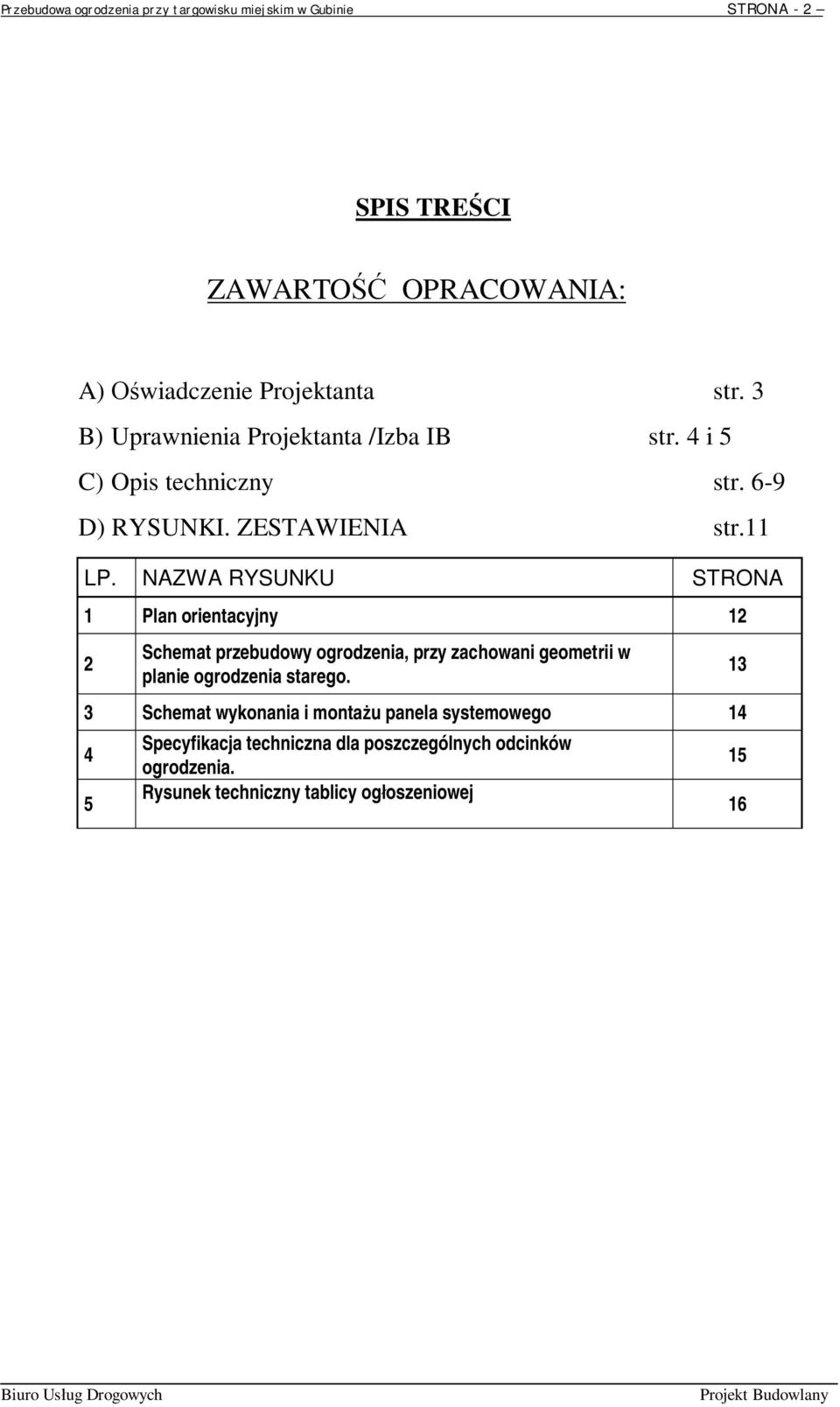 NAZWA RYSUNKU STRONA 1 Plan orientacyjny 12 2 Schemat przebudowy ogrodzenia, przy zachowani geometrii w planie ogrodzenia starego.