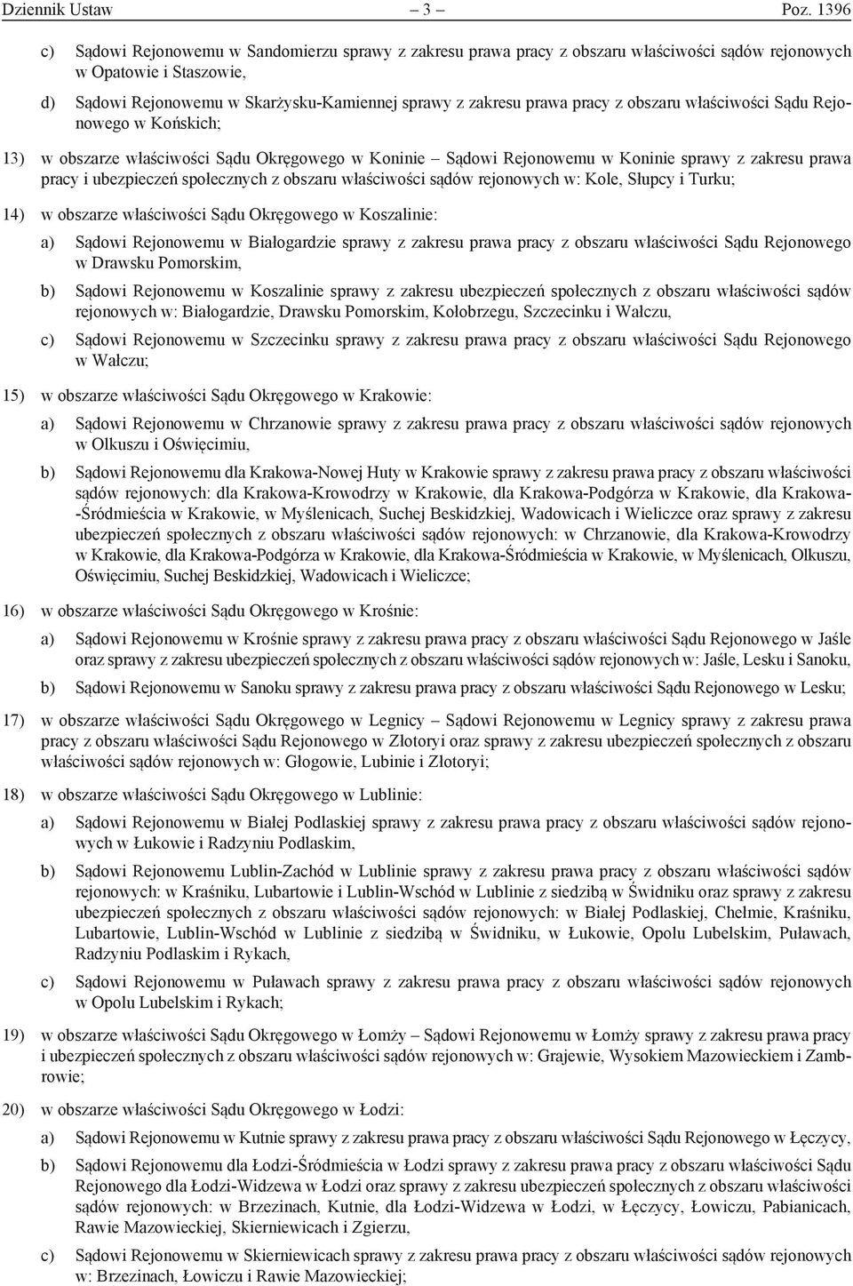 pracy z obszaru właściwości Sądu Rejonowego w Końskich; 13) w obszarze właściwości Sądu Okręgowego w Koninie Sądowi Rejonowemu w Koninie sprawy z zakresu prawa pracy i ubezpieczeń społecznych z