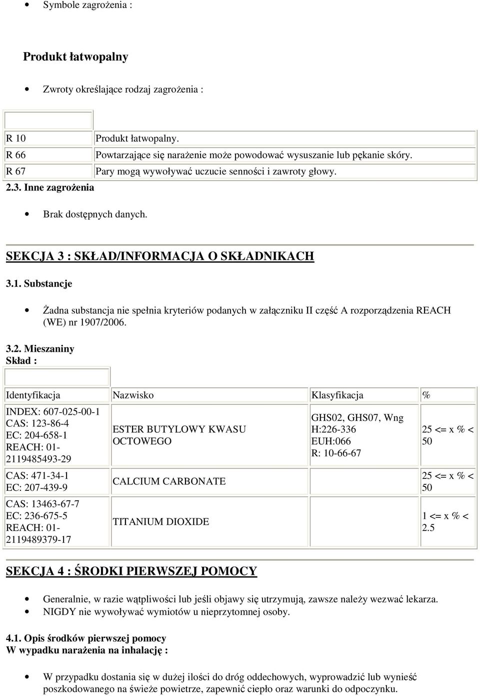 Substancje Żadna substancja nie spełnia kryteriów podanych w załączniku II część A rozporządzenia REACH (WE) nr 1907/20